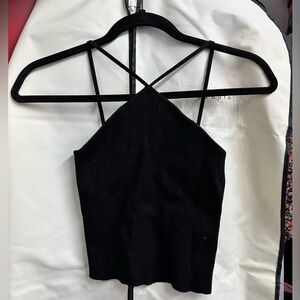 Zara Black Ribbed Crisscross Halter Crop Top